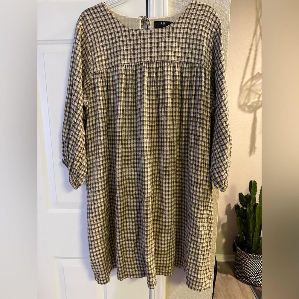 ABLE Alyssa Mini Dress Brown Gingham Size XL